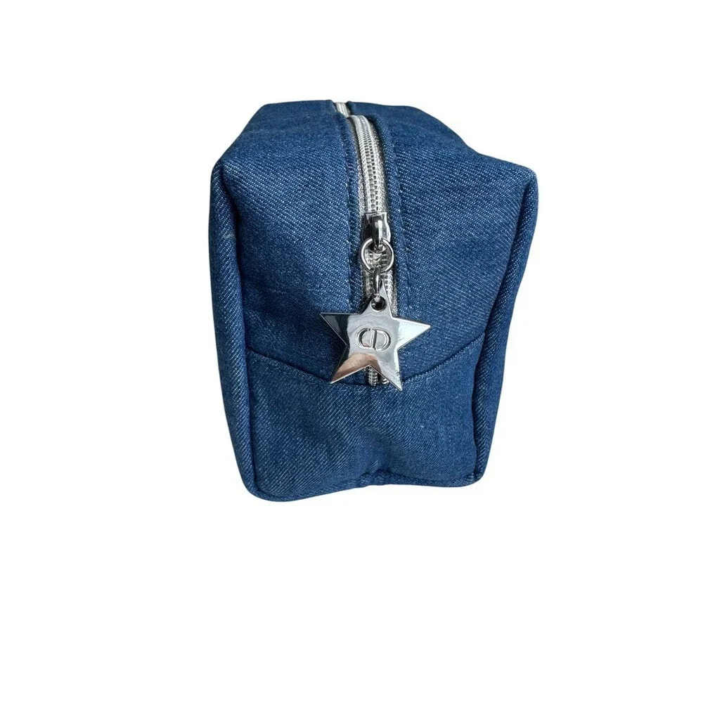 Dior Beauty Limited Edition Denim Cosmetic Pouch star zipper pull new